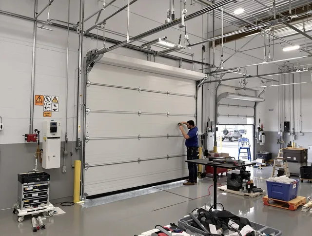 Commercial garage door repair being performed by Pembroke Garage Door Repair expert in Pembroke