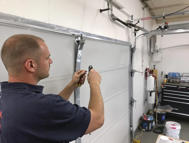 Before and after garage door dent repair by Pembroke Garage Door Repair in Pembroke