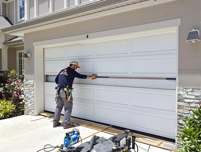 Pembroke Garage Door Repair team performing complete garage door replacement at Pembroke residence