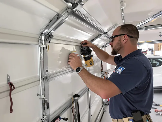 Pembroke Garage Door Repair technician quieting a noisy garage door in Pembroke