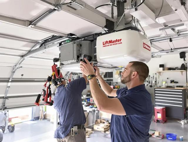 Pembroke Garage Door Repair technician performing advanced diagnostics on garage opener in Pembroke