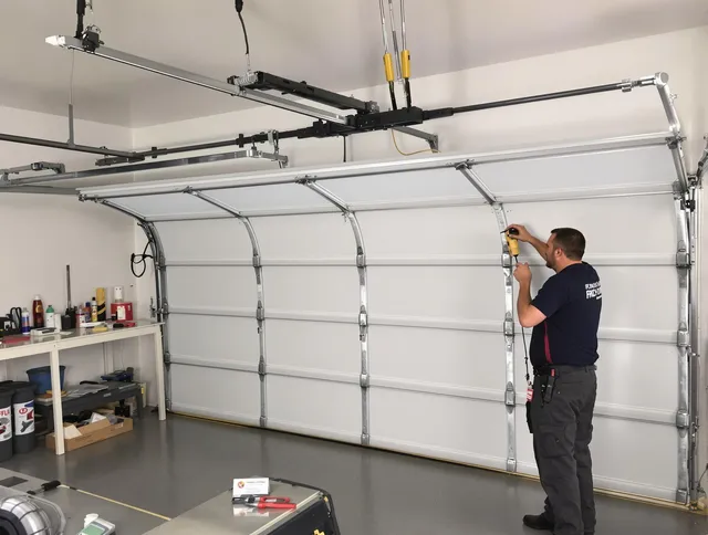 Pembroke Garage Door Repair certified technician performing overhead door system repair in Pembroke