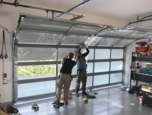 Pembroke Garage Door Repair expert performing precise panel replacement on Pembroke garage door